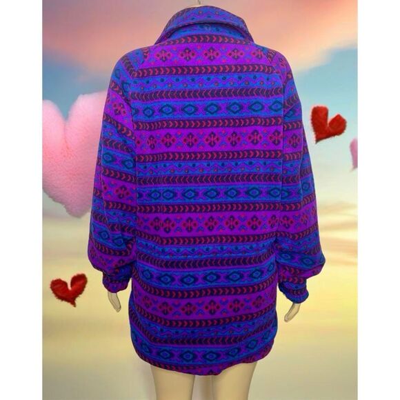Vintage 90s Purple & Blue Aztec Print Fleece Jacket Size XL - Picture 4 of 9